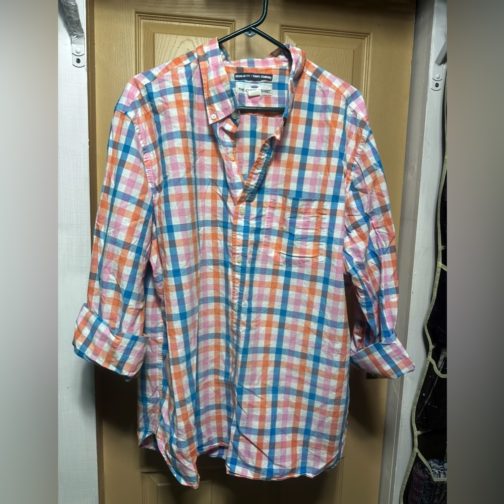 #1241 Old Navy Blue and Orange Casual Button Down Shirt Sz 2XX